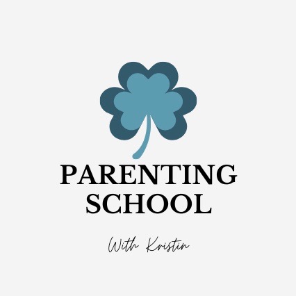 logo with 3 leaf blue clover symbolizing the mother, father and child "Parenting School With Kristin"