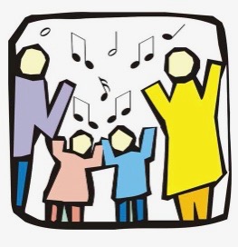 colorful collage image of dad, daughter, son and mom singing together
